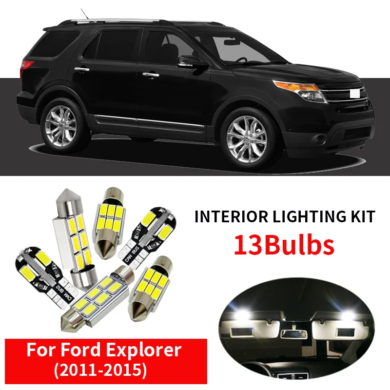 13 KOS Avto Pribor Žarnice LED Notranjost Paket žarnica komplet Za Obdobje 2011-Ford Explorer Dome Korak/Objavljeno registrske Tablice Svetlobe