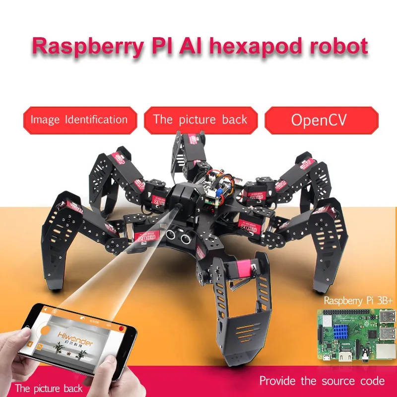 18DOF Hexapod Robot Pajek Robot 2DOF PTZ z Glavni Odbor za Raspberry Pi 4B+ Končal