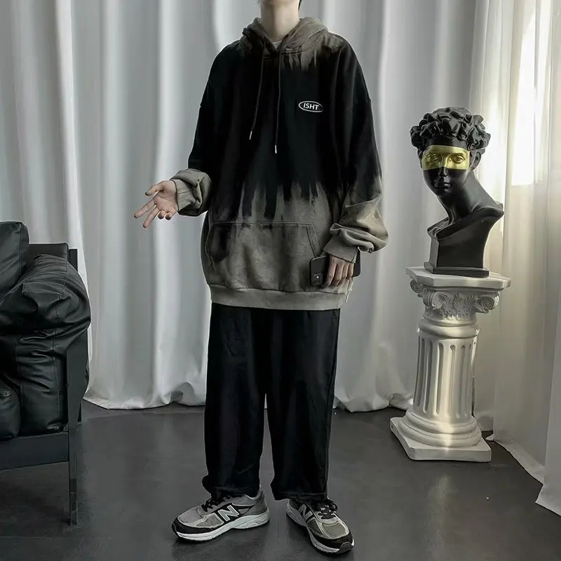 2020 Harajuku Tie-dye Gradient moški puloverji s kapuco Letnik črno kratko Vse-tekmo Mladostno vitalnost majica Puloverju Punk Stil vrh