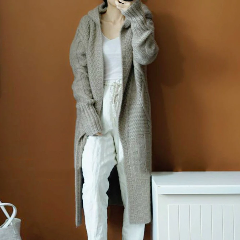 2020 Jeseni, Pozimi Volnene Dolge Pulover Plašč Ženske Hooded Pletene Cardigan Korejski Moda Priložnostne Oversize Debele Outwear Korejski