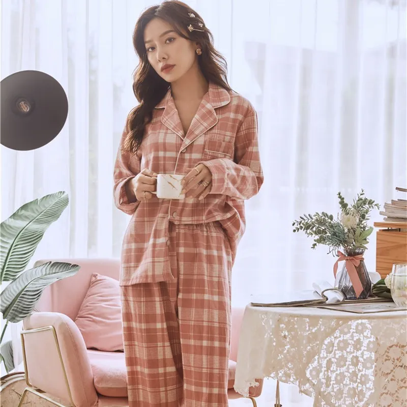 2020 Nove Jesensko Zimske Sleepwear Debele Bombažno Pižamo Ženske Pijamas Mujer Kariran Slog Ženske Pižame Toplo Homewear