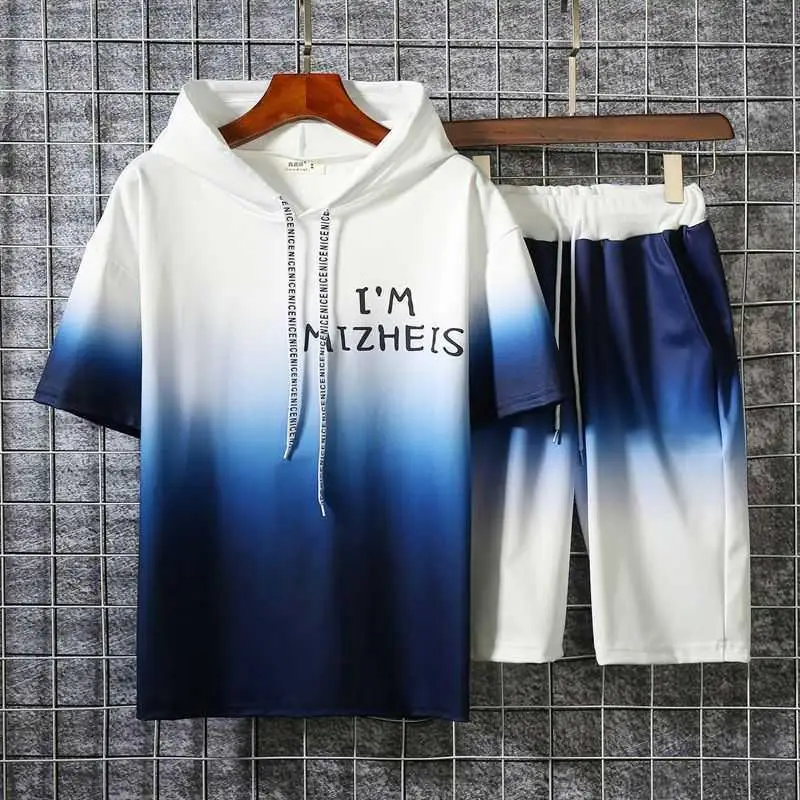 2020 nove poletne moške šport priložnostne obleko kratki rokavi t-shirt pet-točka hlače šport dve-kos moške trend