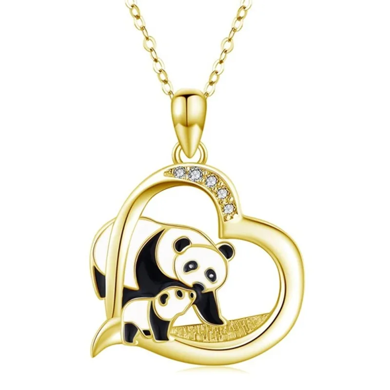 2020 Trendy Ljubezen Srce Dvojno Panda Ogrlico, Obesek Za Ženske Luštna Dekleta Dolgo Verigo Živali Izjavo Ogrlica Nakit D5Z085