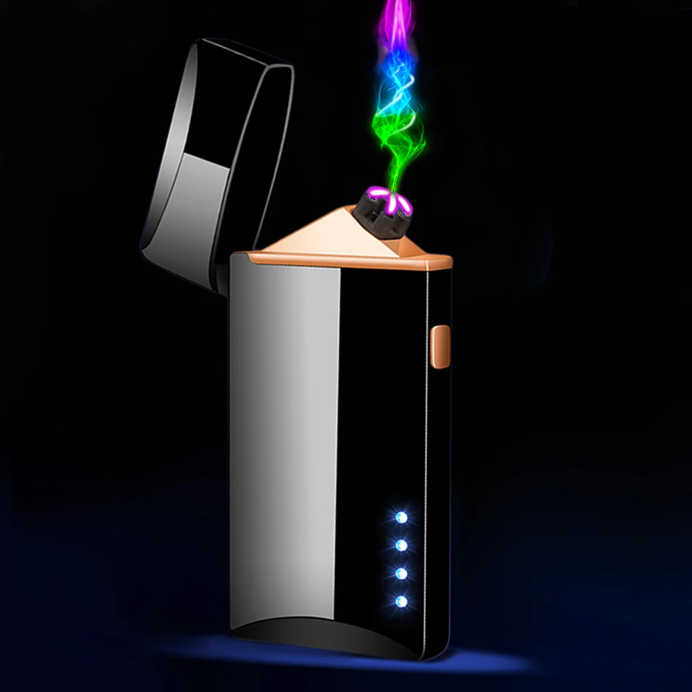 2021 USB Električni Vžigalnik Dvojno Loka, Plazme, LED Power Prikaz Vžigalnik Windproof Elektronski Kovinski Vžigalnik Darila Za Moške