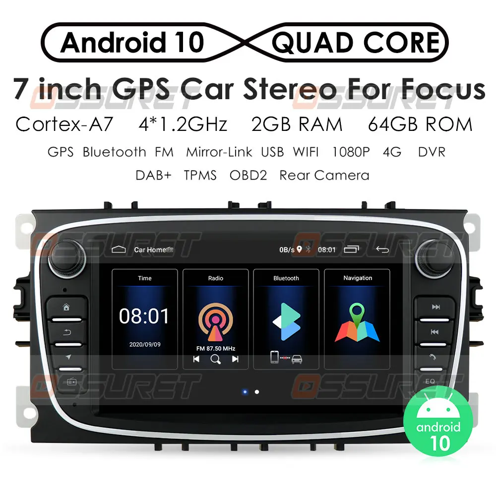 2G 64 G avtoradio Android 10 za FORD FOCUS Mondeo, S-MAX, C-MAX, Galaxy Kuga 2DIN Avto Avdio Avtomobilski Stereo sistem GPS Navigacija Multimedia