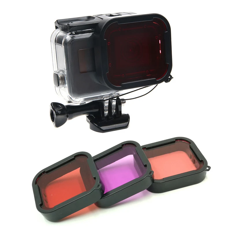 3-Pack-gnome Podvodni Filtri za Vgradnjo Rdeča Magenta Dihalke Objektiv Barvni Filter za GoPro HERO 5 6 7 Črne barve Stanovanj Primeru Dodatki