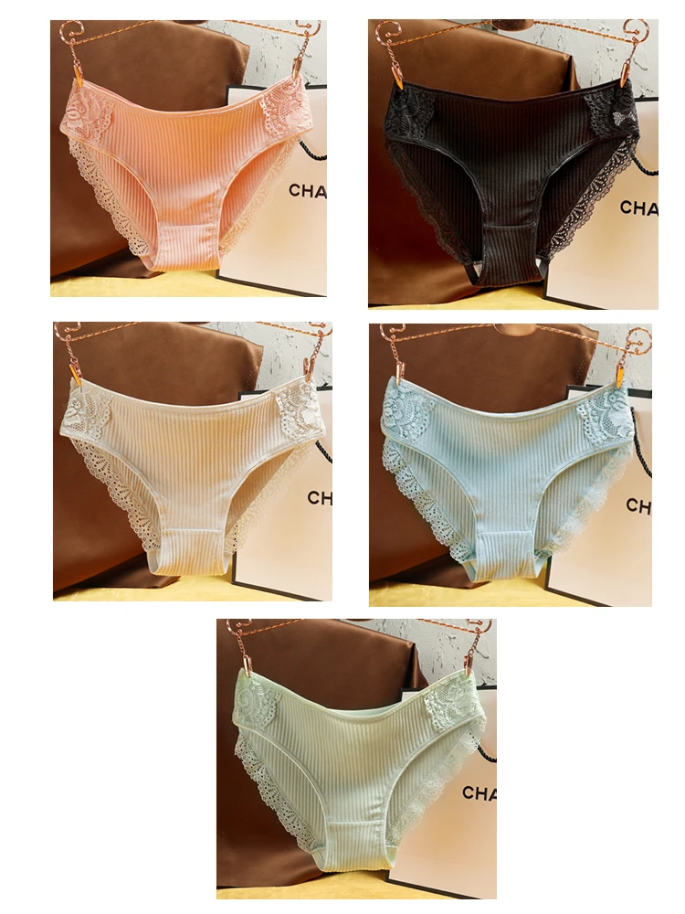 3PCS mehko bombažno seksi spodnje hlače ženske čipke nizko rast je trdna seksi hlačke udobje Perilo brezhibno hlačne dame perilo ženski