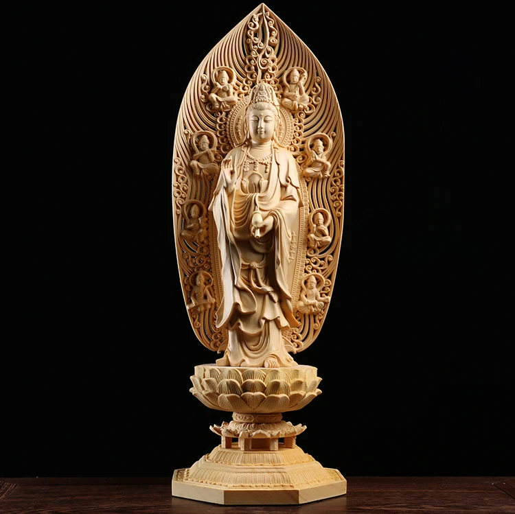 42cm 3PCS Zahodni Tri Buda Ciprese Lesa Kip Feng Shui Buda Dvorani Worshiping Amitabha Guanyin Bodhisattva Doma Dekor