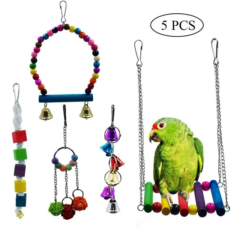 7PCS/Set Kombinacija Papiga Igrača za Ptice Izdelki Papiga Ugriz Igrača za Ptice Igrače Papiga Smešno Swing Žogo Bell Stalnega Usposabljanja Igrače