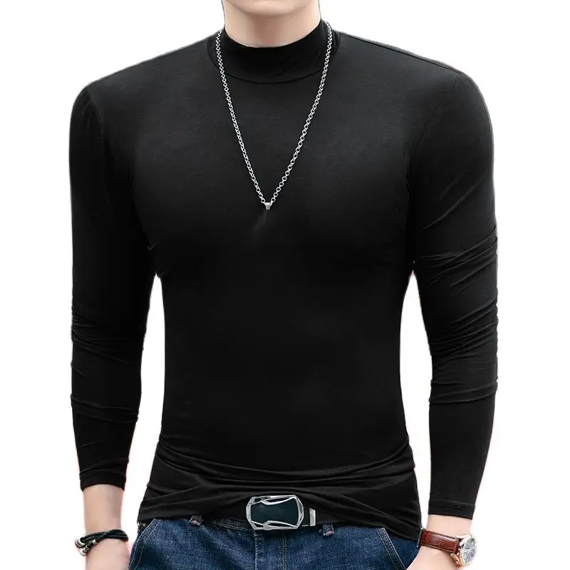 ARCSINX Long Sleeve Majica s kratkimi rokavi Moški Plus Velikost 4XL Fitnes Majico Turtleneck Človek Slim Fit Moški t-shirt Človek Dolg Rokav T-shirt Modal