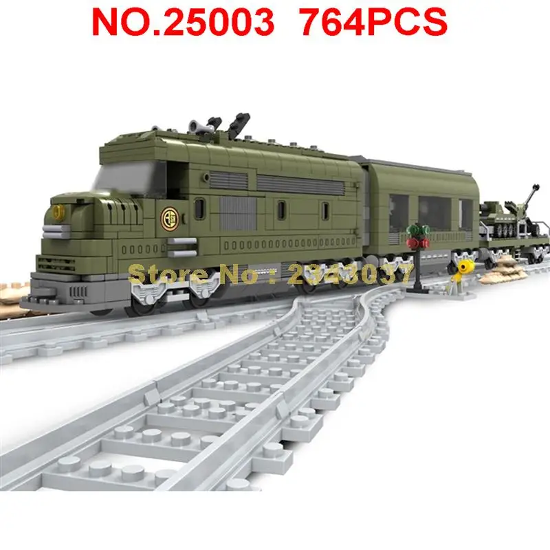 Ausini 764pcs gradnje vlak serije vojaški železnici gradnik Igrača