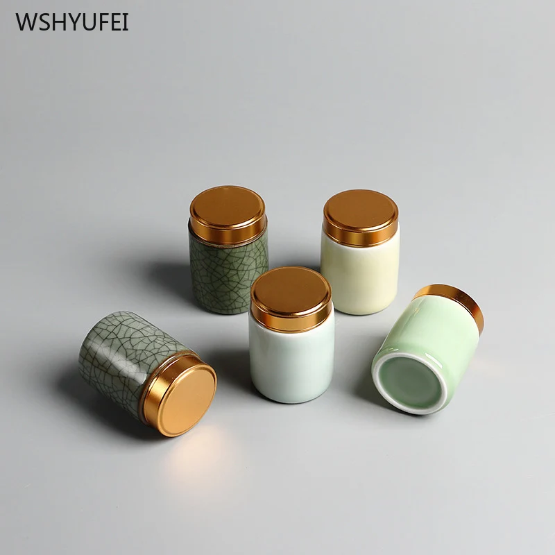 Celadon kovinski navoj mini čaj lahko majhnih udobno potovanje hotel majhen lonec, čaj polje keramični prah šminke rouge rezervoar