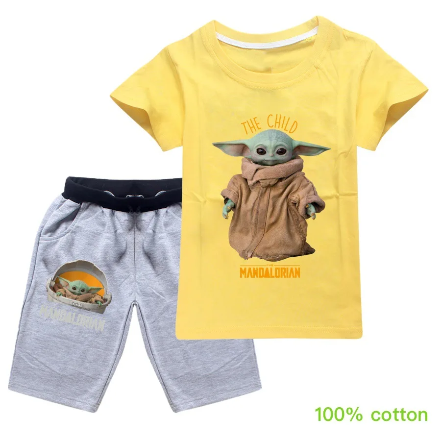 Dekle Fantje Kratek Rokav Risanka Me Contro Utc T-shirt Vrhovi+Hlače, Pižame Nastavite Fantje Božič Oblačila Star Wars Baby Yoda