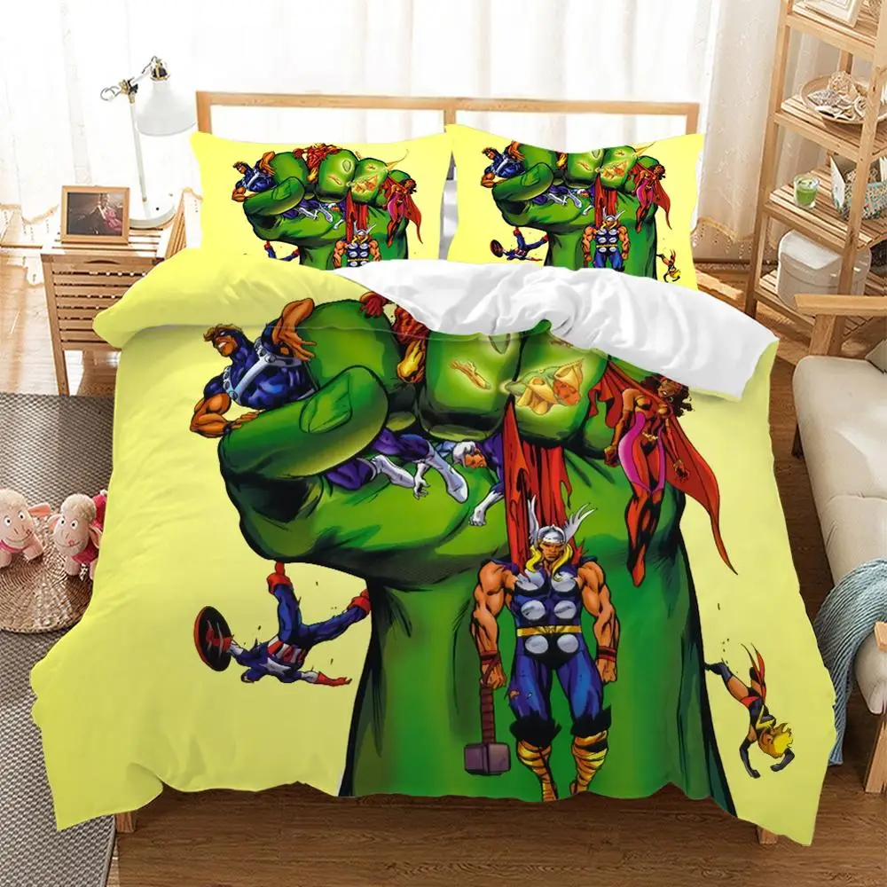 Disney Risanke Zelena Hulk 3D Posteljnina Določa Fantje Maščevalec Junak Znak Prevleke Rjuhe Kritje Set za Spalnica Dekor