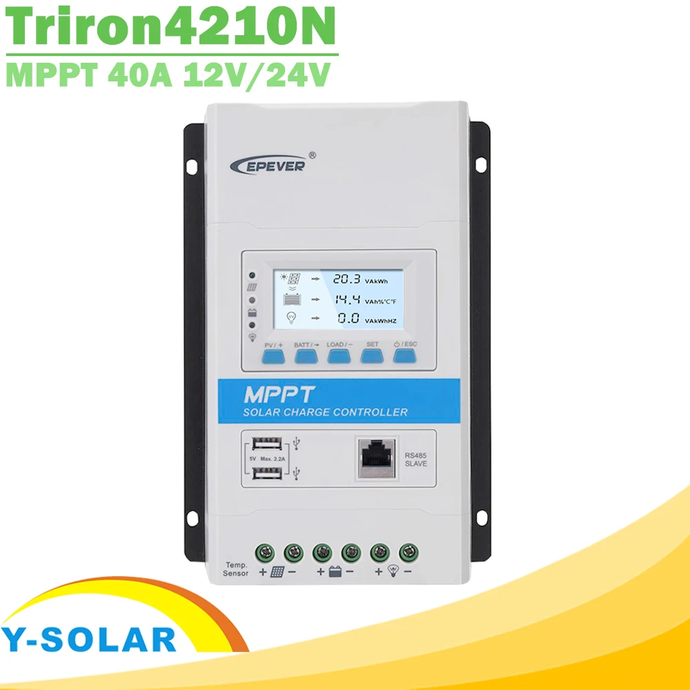 EPever Triron4210N 40A MPPT Solarni Krmilnik za Polnjenje 12V 24V Backlight LCD Solarni Regulator 100V PV Vnos Skupnih Negativnih DS2+UCS