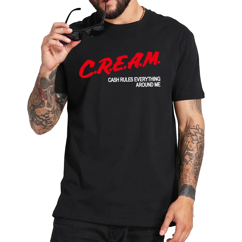 EU Velikost Bombaž Majica C. R. E. A. M. Wu Tang Clan Pesem Hip Hop Band Črke Natisni T-Shirt Moda Mehka Majica Kratek Rokav