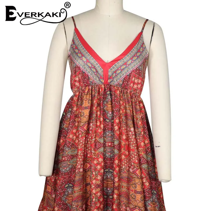 Everkaki Etnične Cvjetnim Tiskanja Maxi Obleka Ženske Poletje Boho Vestidos Ženske Gypsy Plaži Dolgo Slip Obleke Ženska 2020 Nova Moda
