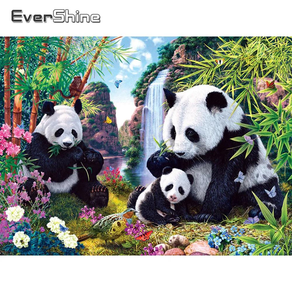 EverShine Diamond Mozaik Panda Sliko Okrasnih Diamond Slikarstvo Živali Navzkrižno Šiv Polni Sveder Vzorec Notranje Barvanje