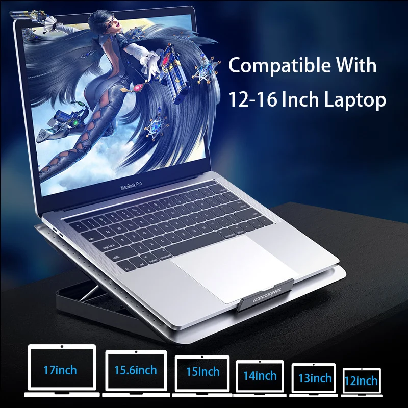 Gaming Laptop Hladilnik Silent Fan Kovinske Prenosne Hladilne Blazine Dveh Vrata USB Prenosni Adjustable Notebook Stand Za 12-16 Palčni Prenosnik