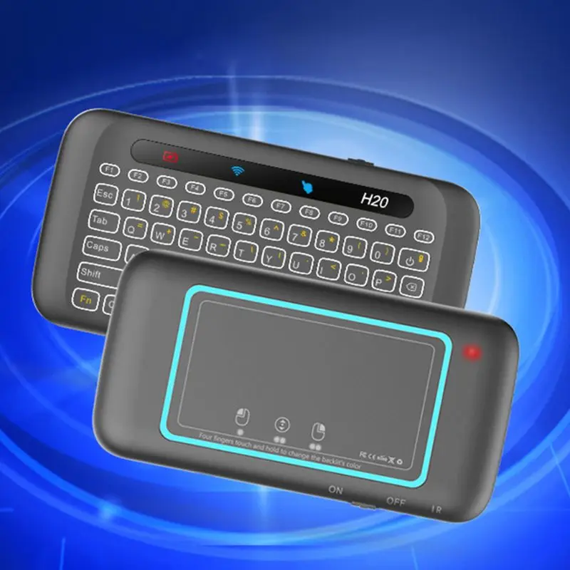 H20 Mini dvostranski Dotik, Brezžično Tipkovnico v celozaslonskem načinu, Touchpad Zraka Miško Pisane lahki Prenosni Osvetljene Tipkovnice