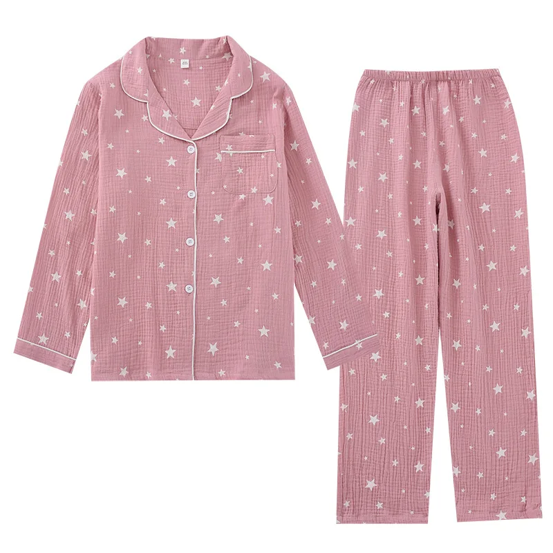 Jesen Pomlad, Bombaž Dolge Rokave Pižame Ženske pižame Določa Preprost Star Sleepwear Homewear Pijamas obleko