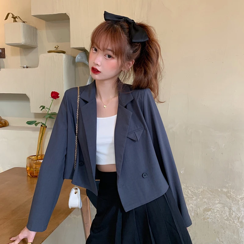 Jopiči za Ženske z Dolgimi Rokavi Dvojno zapenjanje Elegantno Obreži Zgoraj Barva Poletje Tanke Ženska Outwear korejskem Slogu Izgubijo Vse-ujemanje