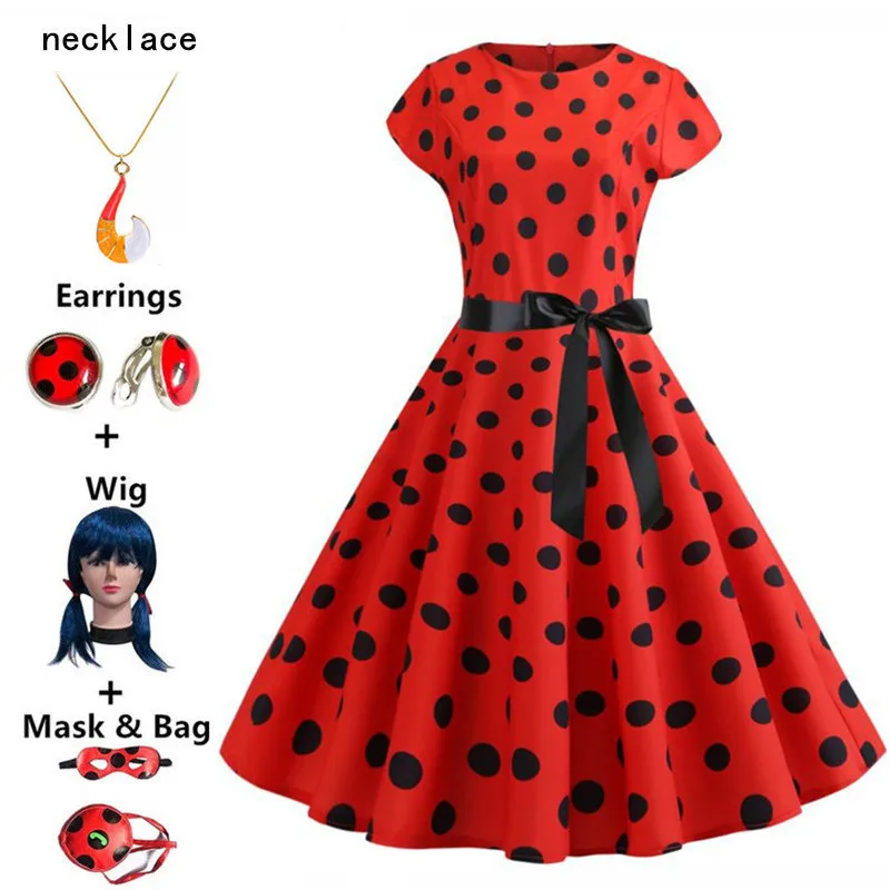 Karneval 2019 Odraslih Red bug Poletnih Oblačil Red dot Stranka Obleko Otroci Halloween Božično zabavo, Cosplay Čipke Pika Red dot Obleke