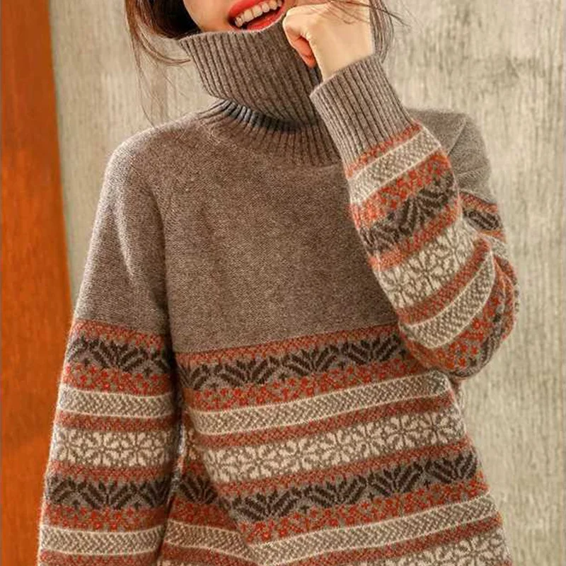 Kašmir pulover ženske visok ovratnik zgostitev 2019 jesen in zimo, novih volne pulover ohlapen pulover pleten dno majica
