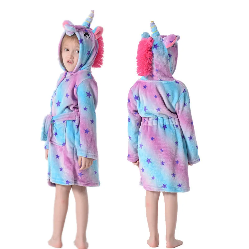 Kigurumi Otrok, Kopalni Plašči Otroci Star Rainbow Unicorn Hooded Kopel Haljo Živali Za Fante, Dekleta Pižame Nightgown Otroci Sleepwear