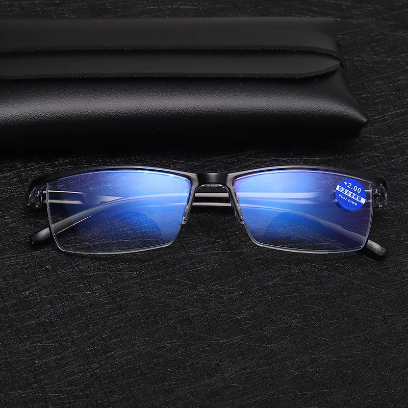 Končal Bifocal Anti Blue Ray Obravnavi Očala Moške Pomlad Tečaj Presbyopia Očala TR90 Kvadratnih Pol Okvir Black Gafas Para Leer