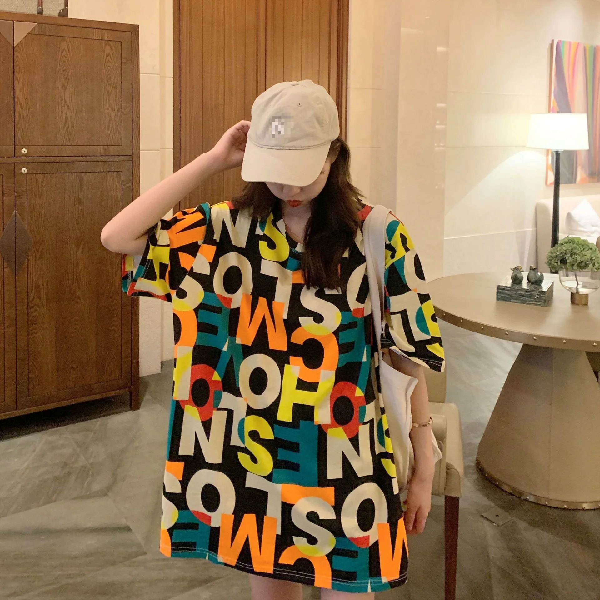 Kratki rokavi T-shirt Dolgi Vrh Ženske 2021 Poletne Ulične Harajuku Moda Plus Velikost Svoboden Kawaii Dekle korejski Pismo Tiskanje