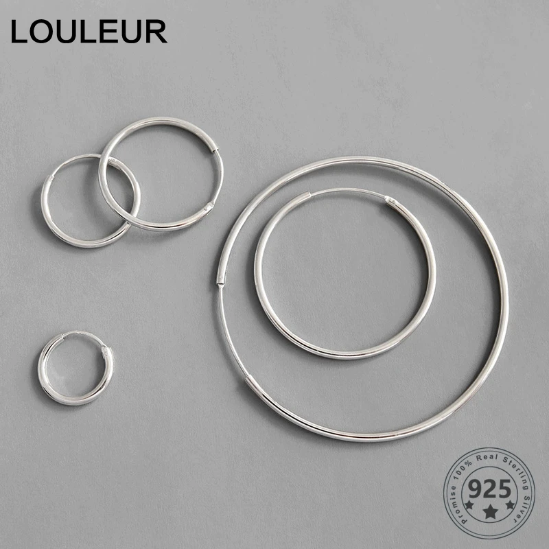 LouLeur 925 Sterling Srebro 10 mm-50 mm Velik Hoop Uhani Eleganten Modni Pretirana Hoop Uhani za Ženske Fine Nakit