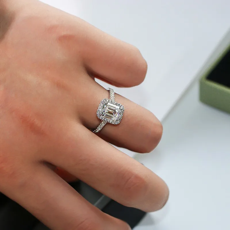 Luksuzni Emerald cut 2ct Diamond cz Obljuba prstan 925 Sterling srebro Angažiranost, Poročni Bend, Obroči za ženske Poročne Stranka Nakit