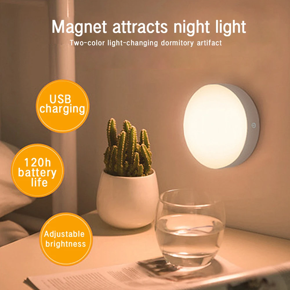 Magnetni Osnove Stenske Svetilke Prenosne Touch Senzor Night Light Svetilka USB Zaračuna Krog Zatemnitev Nočna Lučka za Spalnico, Garderobo