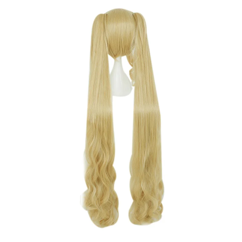 MCOSER 120 cm Dolge ravne Sintetičnih blond Barvo Cosplay Kostum Lasulja+2 ponytails Visoko Temperaturo, Vlakna, Las 666A