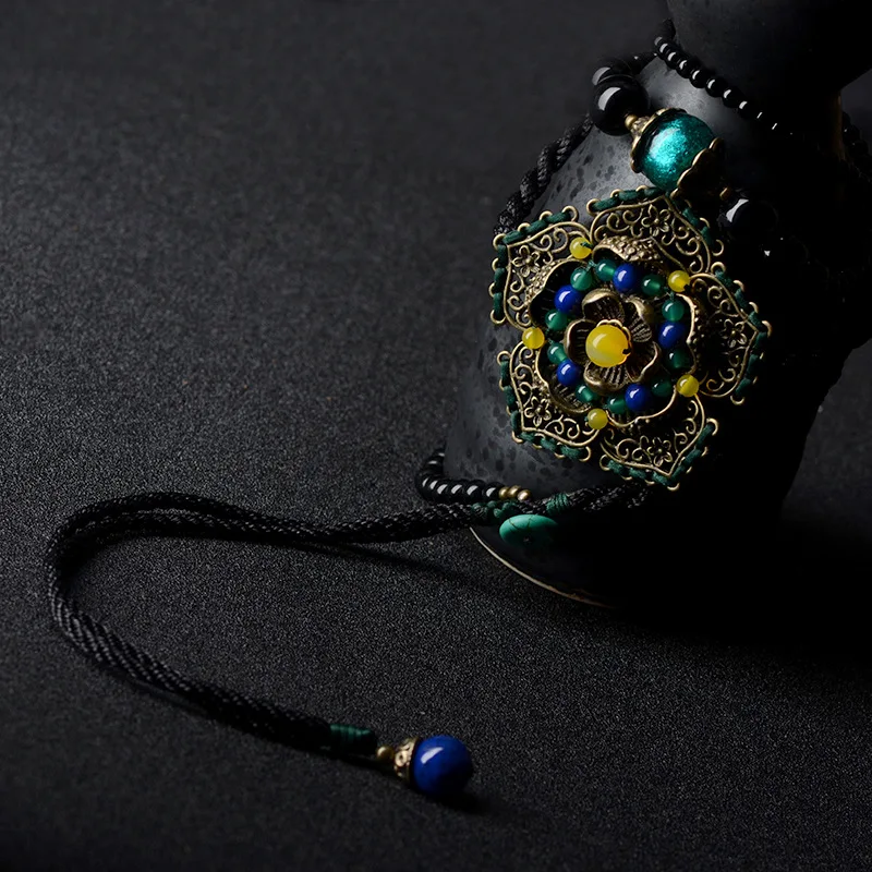 Moda letnik ogrlica dolg pulover ogrlico,etnične kamen nakit ogrlica,stekla, stekla, bakreni dodatki kamni ogrlica