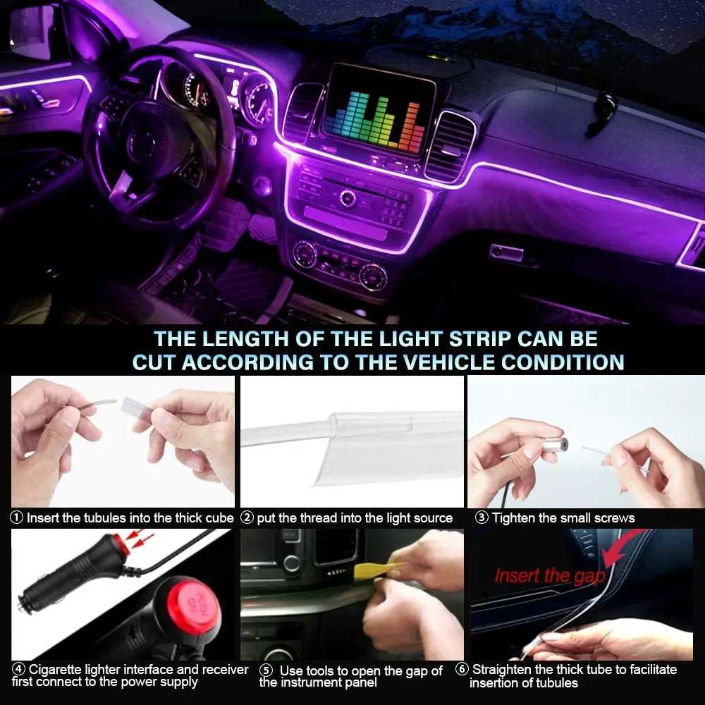 NLpearl 5IN1 6M RGB LED Trakovi Avto Notranje Luči z Aplikacijo Nadzor Avtomobila svjetlovodni Vzdušje Okoljske Svetlobe, Dekorativne Svetilke