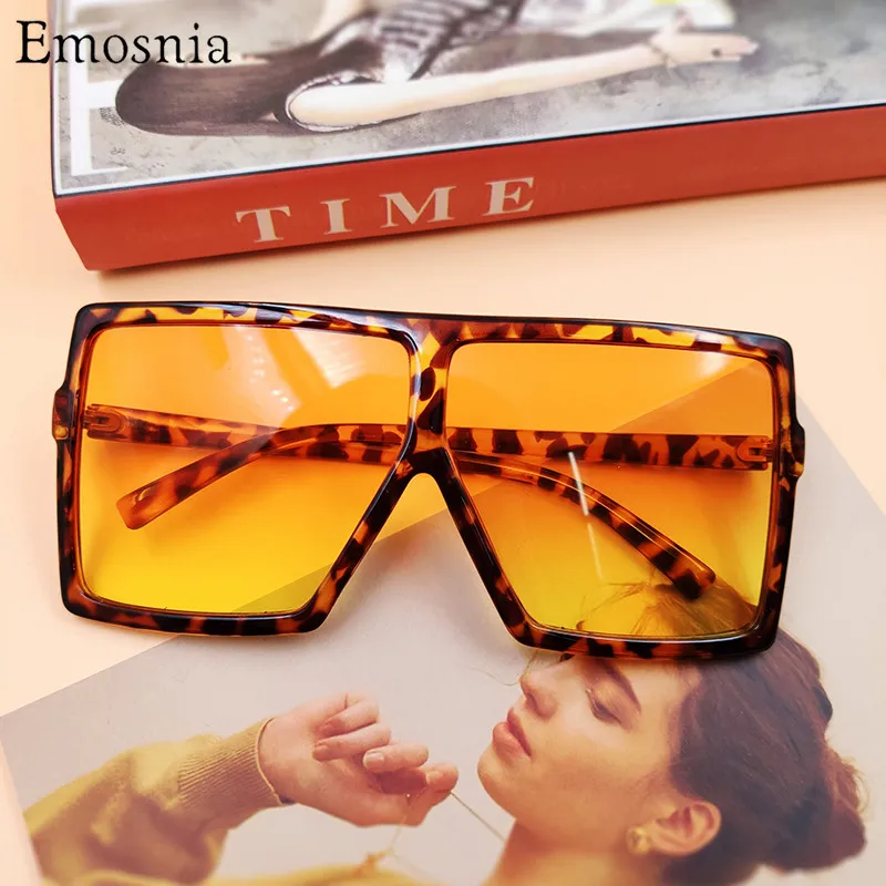 Novo Prevelik Ravno Top Kvadratnih sončna Očala Ženske Velik Plastični Okvir Leopard Oranžni Odtenki sončna Očala za Ženske, Moške Poceni Cene