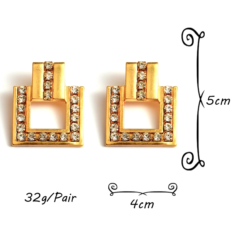Novo Prišli Kovinski geometrijske gold uhani Visoke kakovosti Kvadratnih kristalno spusti uhan Modni trend, nakit, dodatki za ženske