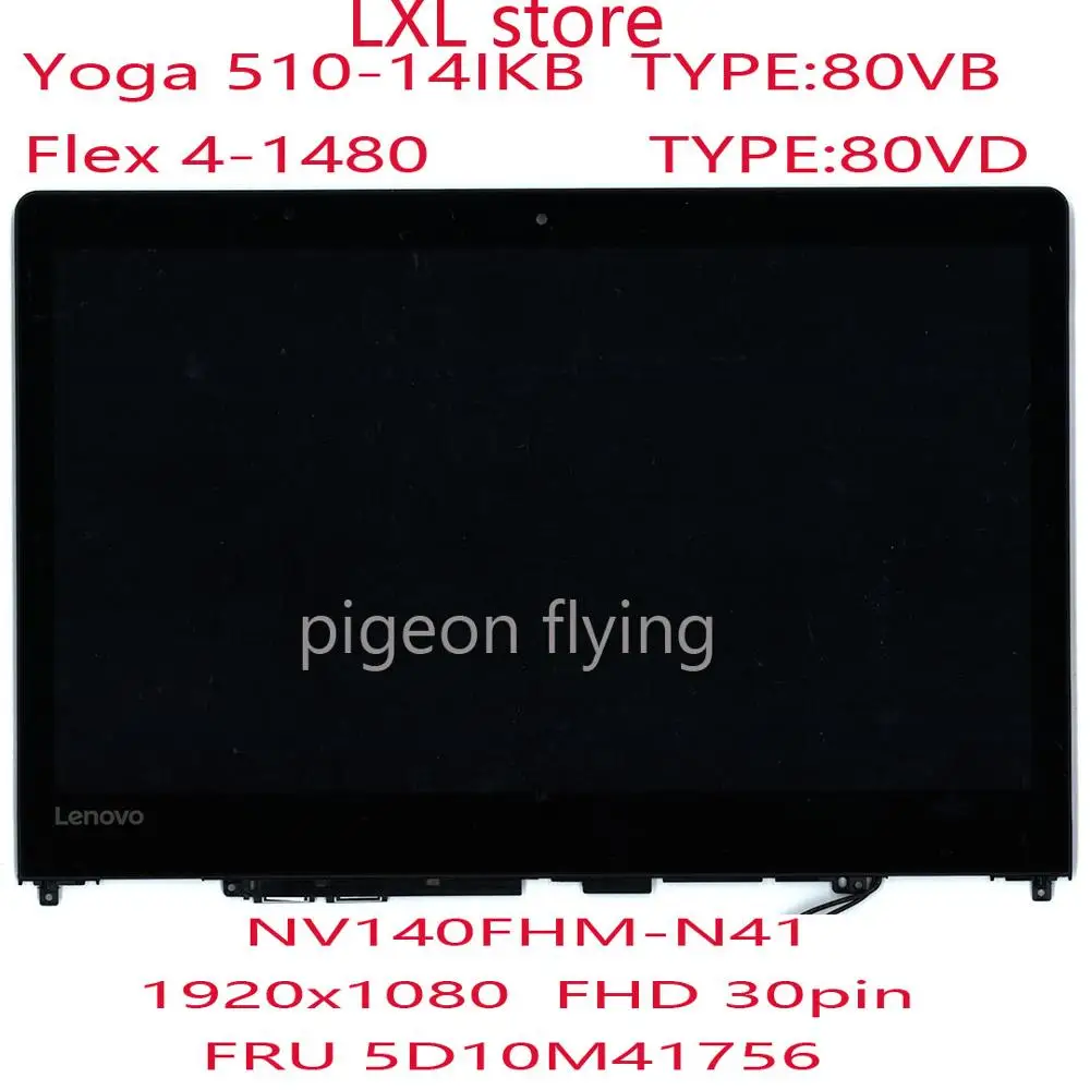 NV140FHM-N41 za lenovo ideapad Yoga 510-14IKB Flex 4-1480 LCD zaslon 80VB 80VD 1920*1080 FHD 30pin z dotik FRU 5D10M41756