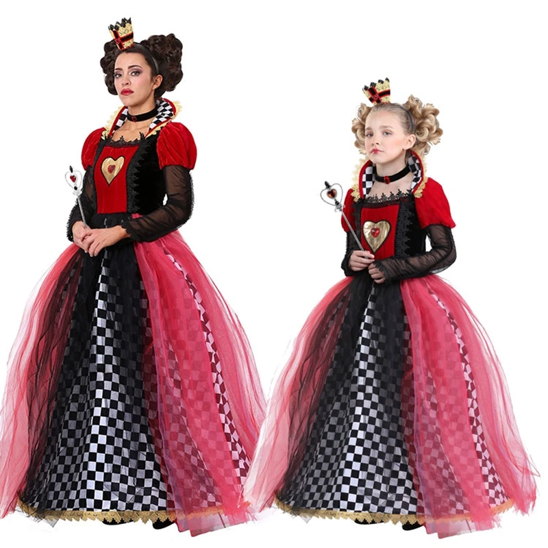 Odrasle Ženske Rdeča Kraljica Src Kostum Seksi Alice v Čudežni deželi Kraljice Kostum Halloween Carnival Enotno za Dekleta, Otroci