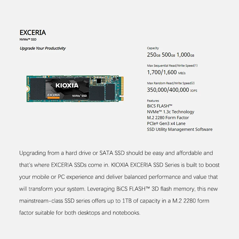 Original Kioxia SSD ssd disk 250 GB 500 GB 1TB SSD NVMe.M2 vmesnik EXCERIA NVMe RC10 serije