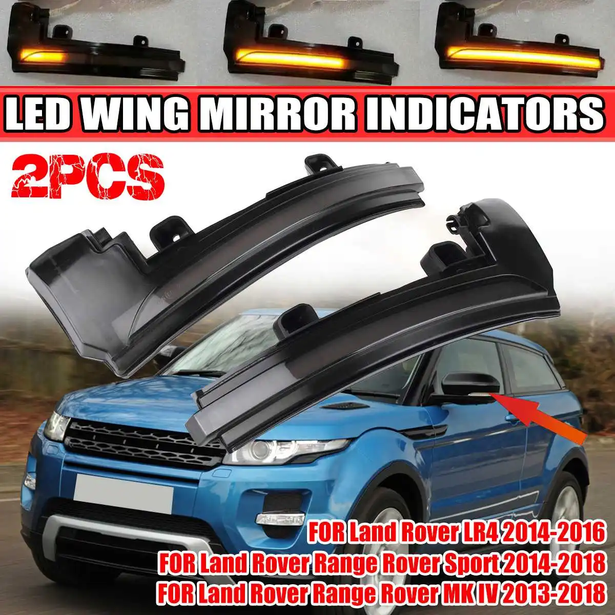 Par LED Dinamični Strani Ogledalo Lučka Obrnite Signalna luč za Land Rover Evoque Odkritje Šport LR4 Obseg MK IV obdobje 2013-2018