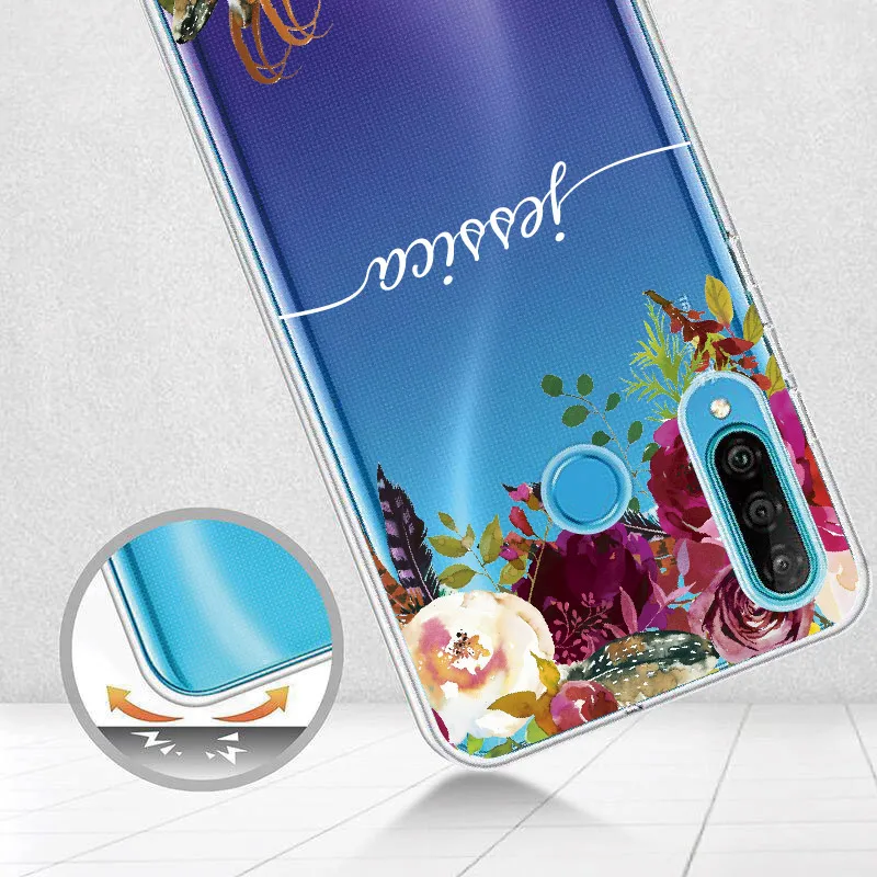 Po meri Prilagojeno Začetno Ime Cvetlični Cvetlični Telefon Kritje Za Huawei Honor Mate 10 20 Nova P20 P30 P40 P Smart Soft Primeru