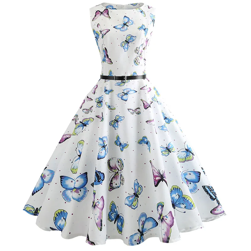 Poletni Cvetlični Obleke za Ženske 50s, 60s Velikem Zamahu Hepburn Vintage Retro Rockabilly Pin Up Obleko Tanek Eleganten Stranka Sonce Dres