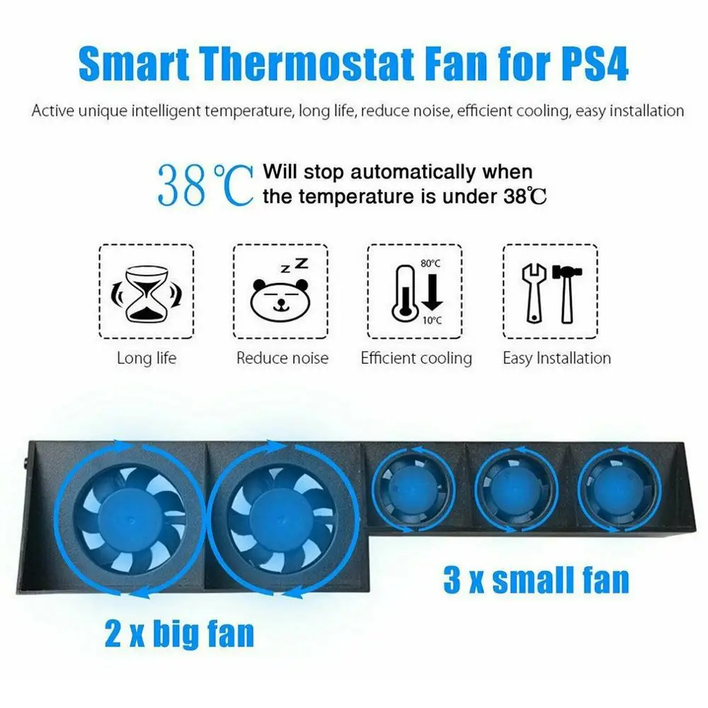 PS4 Hladilni Ventilator TP4-005 Smart Turbo Inteligentni Nadzor Temperature 5 Navijači PS4 Gostitelja USB Hlajenje Hladilnik