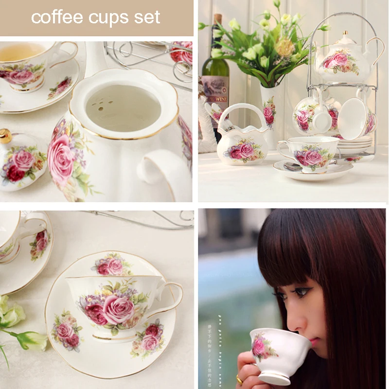 Razkošno skodelico kave nastavite Bone China Porcelana Britanski stil tea cup nastavite Popoldne Teaware tea party čajnik Poročna Darila