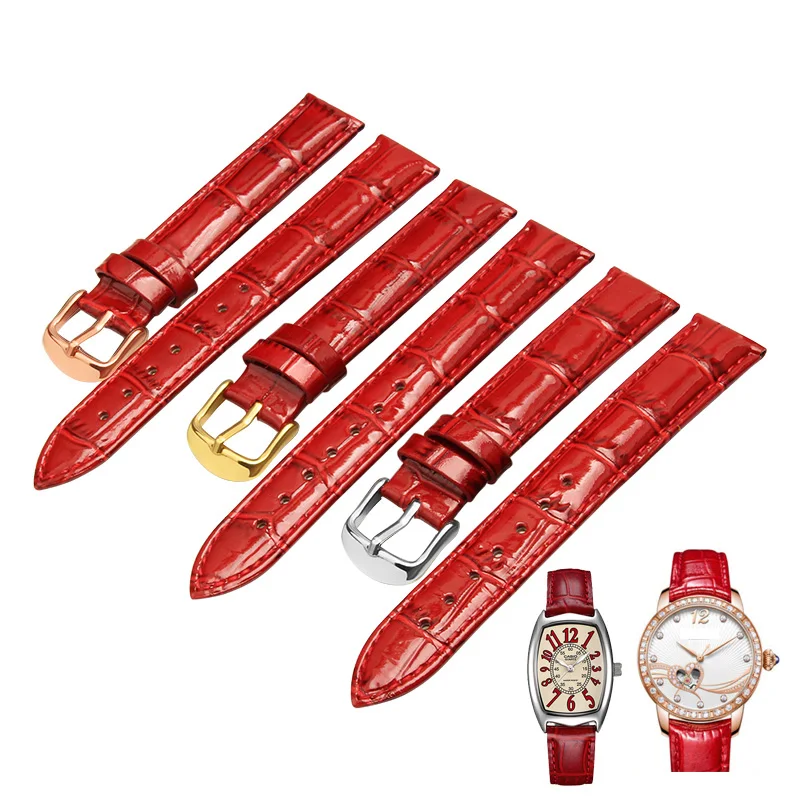 Rdeča watchband pravega usnja trak rose zlato zaponko lady ženske Gledajo pribor 12 14 15 16 17 mm 18 20 mm brezplačna dostava
