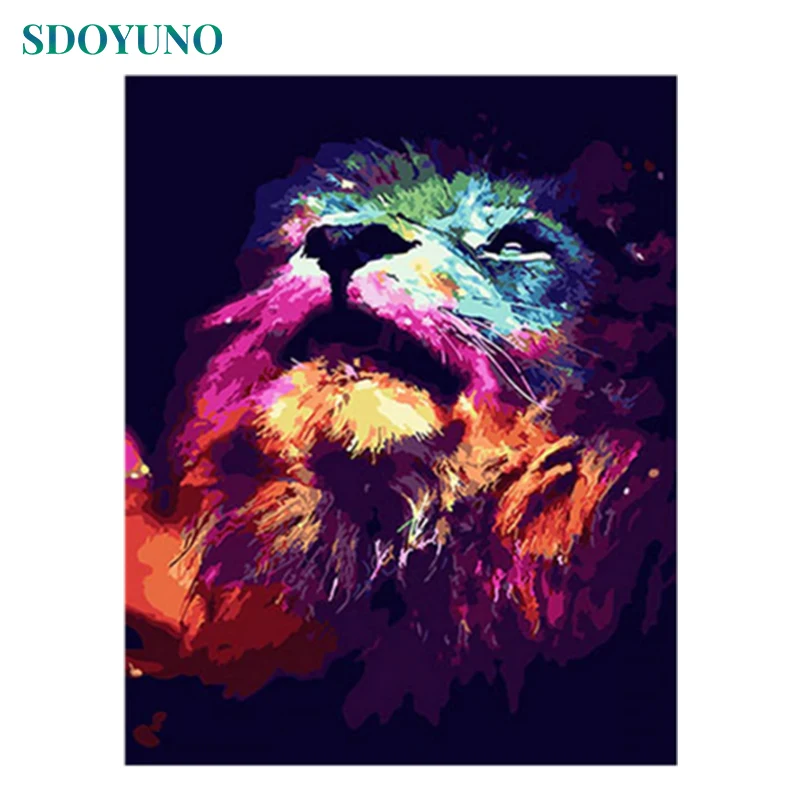 SDOYUNO 60x75cm Barvanje Z Številkami Wall Art Digitalno Platno Slikarstvo lev Živali DIY Slike Za Dnevni Sobi Doma Dekor