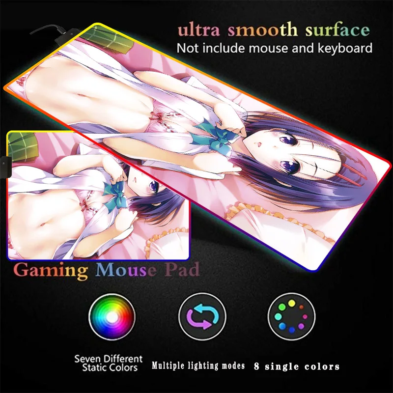 Seksi Anime Dekle Gaming Mouse Pad Teksturo Lesa Diode 7 Barvno Razsvetljavo LED Velikih RGB Mouse Pad Non-zdrsa so odporni na Obrabo, Univerzalno